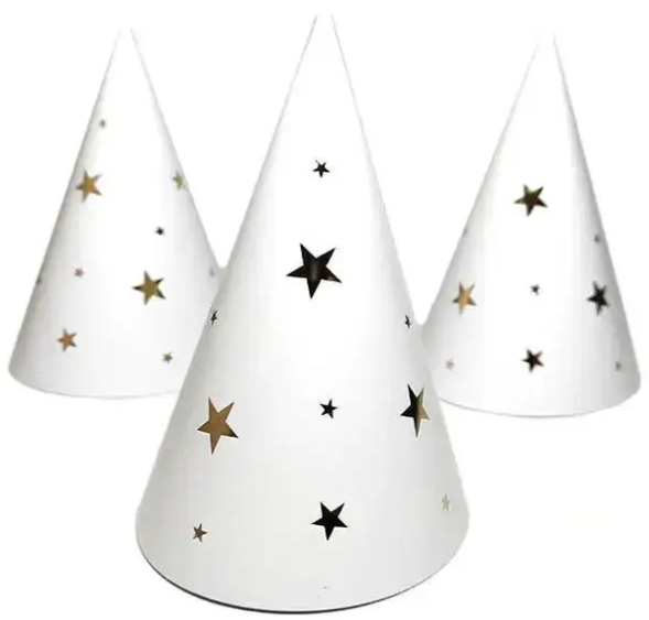 КОВПАЧОК ДИТЯЧИЙ ПАПЕРОВИЙ "ЗІРКИ ЗОЛОТІ" БІЛИЙ, фото 1