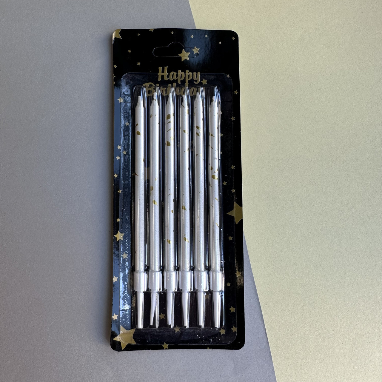 Набір свічок у торт білі із золотом 6 штук, фото 1