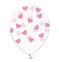 Латексна кулька BELBAL 12"(30 см) "Сердечка темно-рожеві на прозорому"