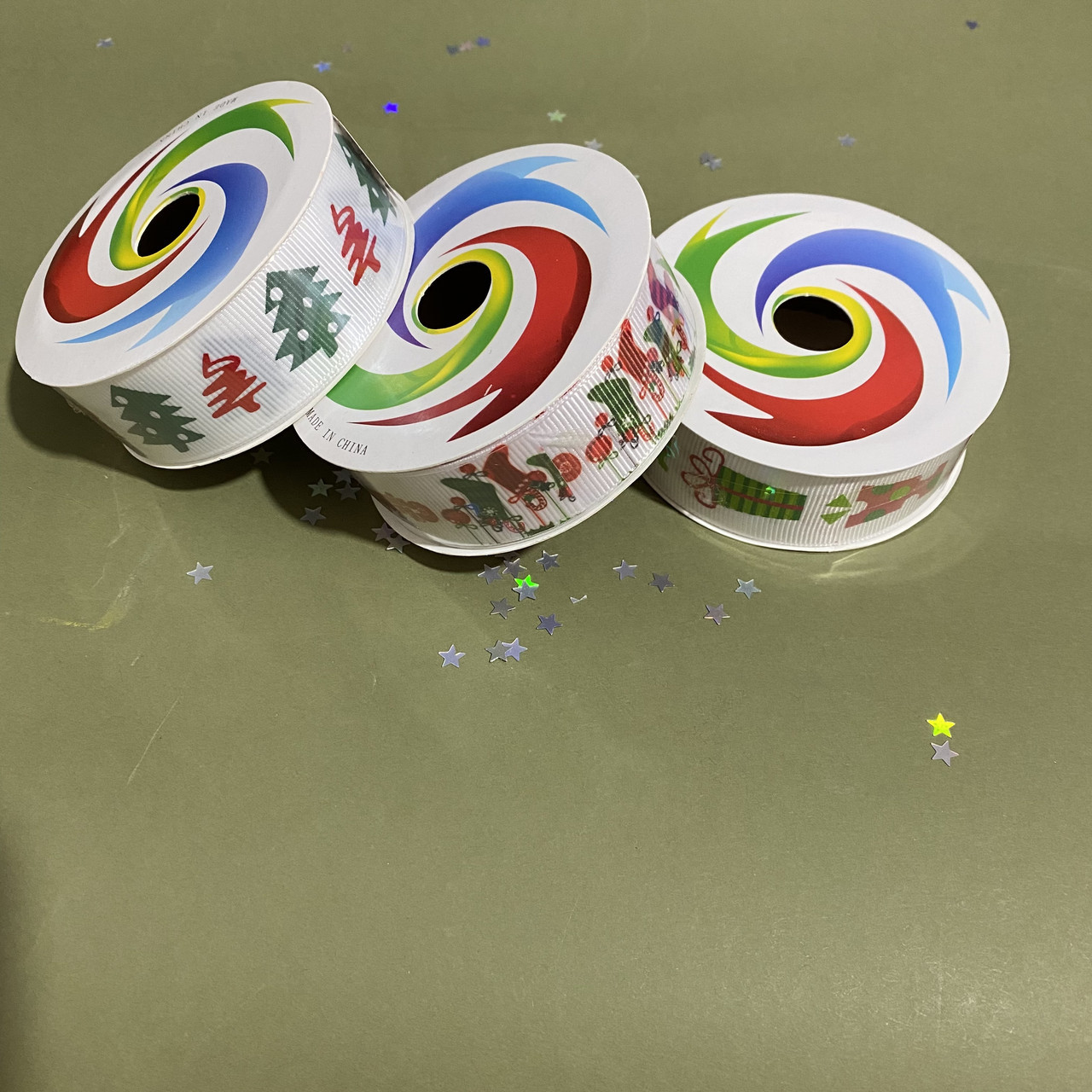 Новорічна стрічка біла з дизайном, 2,5 см х 2,7 м, фото 1