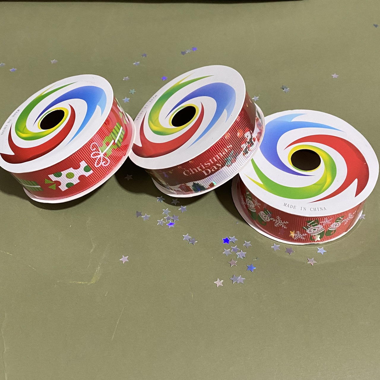 Новорічна стрічка червона з дизайном, 2,5 см х 2,7 м, фото 1