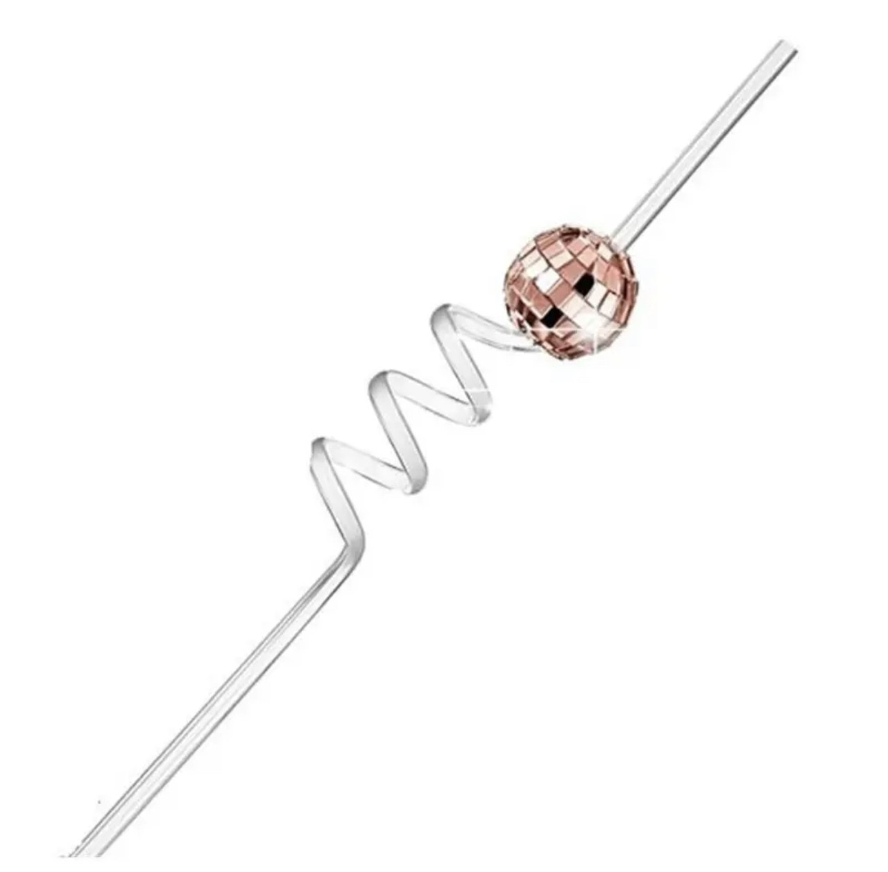 Трубочка для напоїв із диско-шаром рожеве золото, фото 1