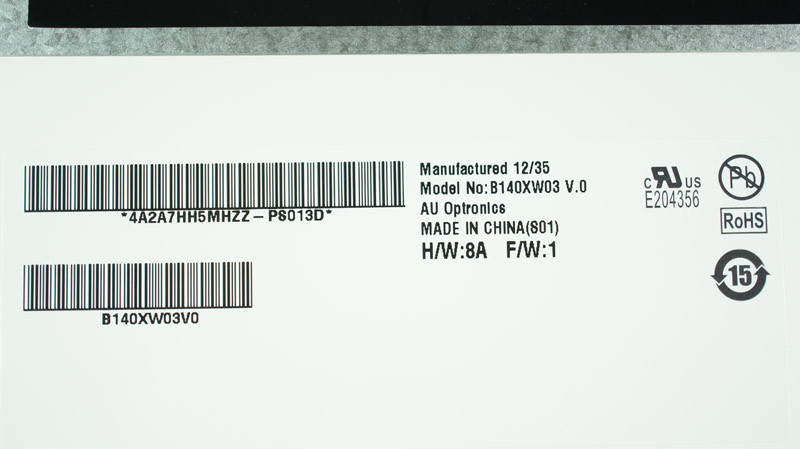 Матриця 14.0 B140XW03 V.0 (1366*768, 40pin, LED, SLIM (вертикальні вушки), глянцева, роз'єм праворуч знизу) для ноутбука (renew)