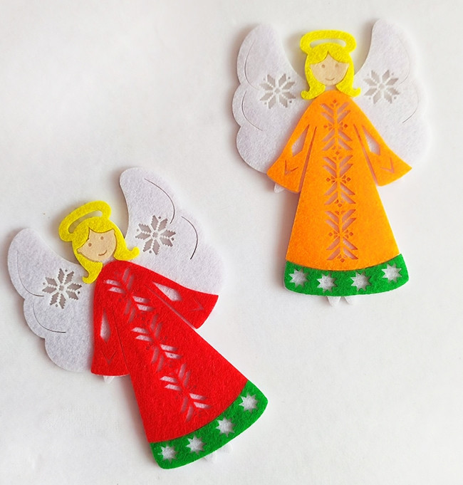 Декоративний виріб з фетру Різдв'яний янгол 2 шт, 9 см, фото 1