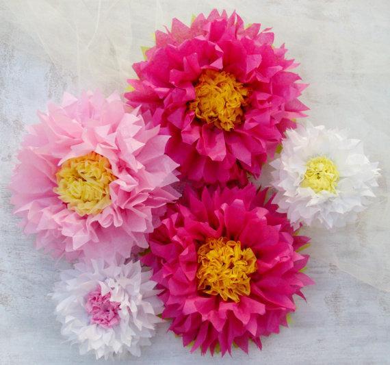 Паперові квіти з тиш'ю 25 см різні кольори, фото 1