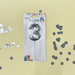 Свічка в торт 3 срібло