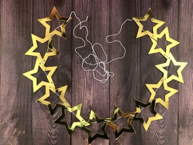 Гірлянда - розтяжка новорічна Дзеркальні зірочки золото , 2 м, фото 1