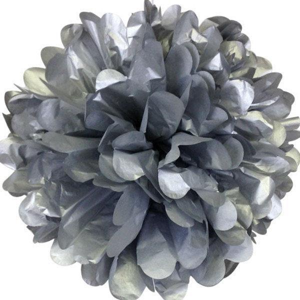 Паперовий помпон для оформлення 35 см срібло, фото 1