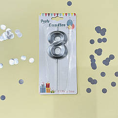 Свічка в торт 8 срібло