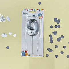 Свічка в торт 9 срібло