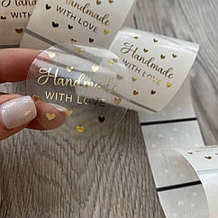 Наклейки кругле прозоре золото 10 шт. Hand made with love