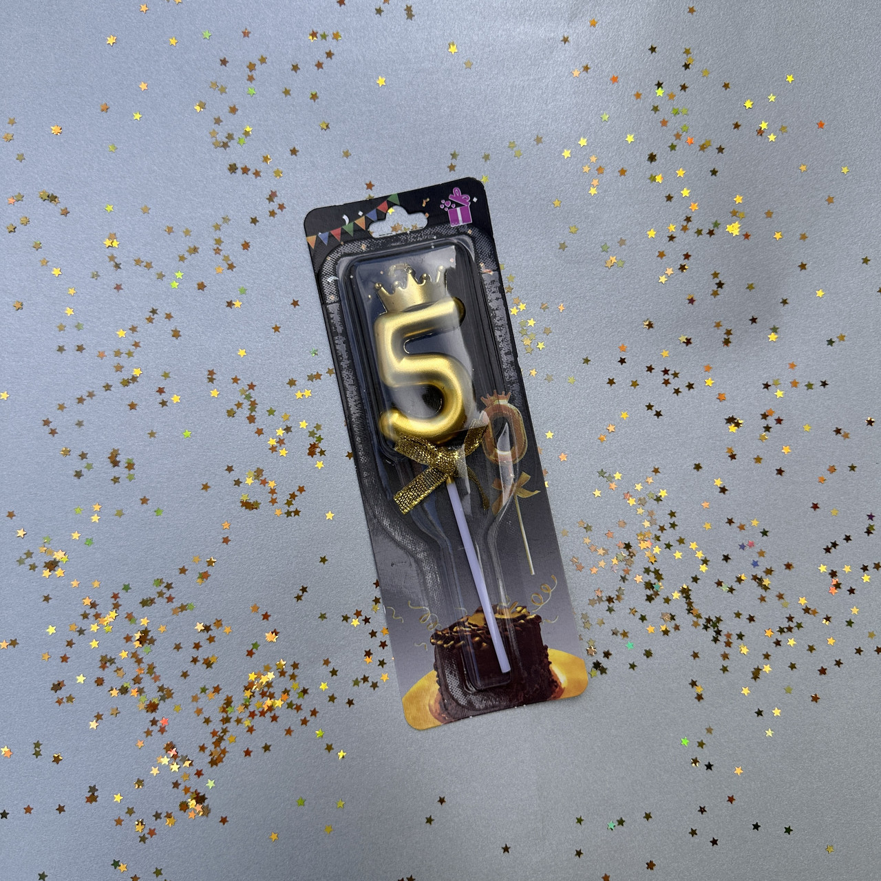 Свічка цифра в торт із коронкою 5, фото 1