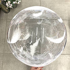 Куля-сфера 3D Deco Bubble 18" (45 см) візерунок пір'я білі
