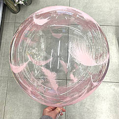 Куля-сфера 3D Deco Bubble 18" (45 см) візерунок пір'я рожеве