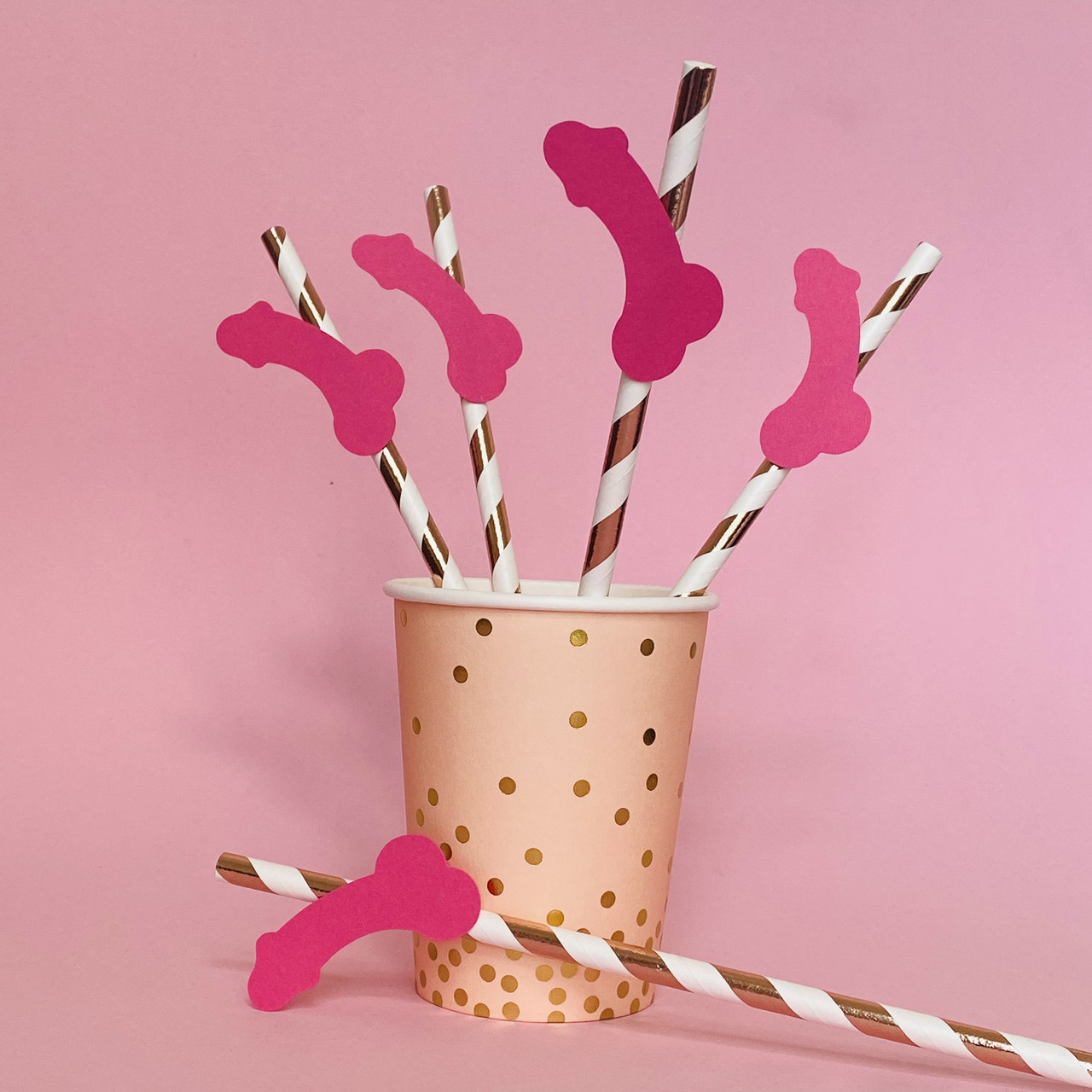 Паперові трубочки на дівич-вечір, Пеніс, рожеві, 5 шт, фото 1