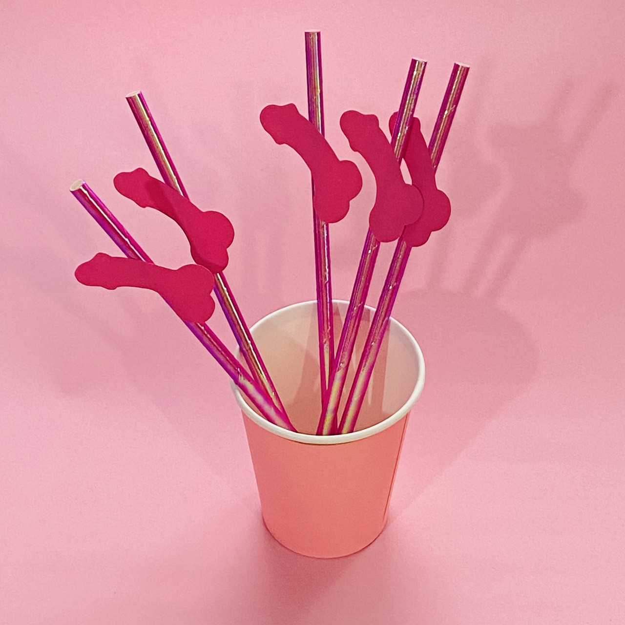 Паперові трубочки на дівич-вечір Пеніс, яскраво-рожеві, 5 шт, фото 1