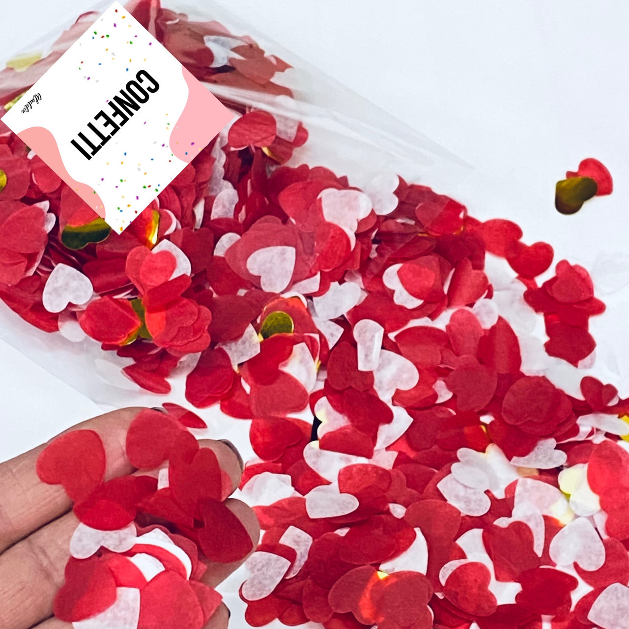 Конфеті з тиш'ю червоні сердечка для паковання 10 г, фото 1