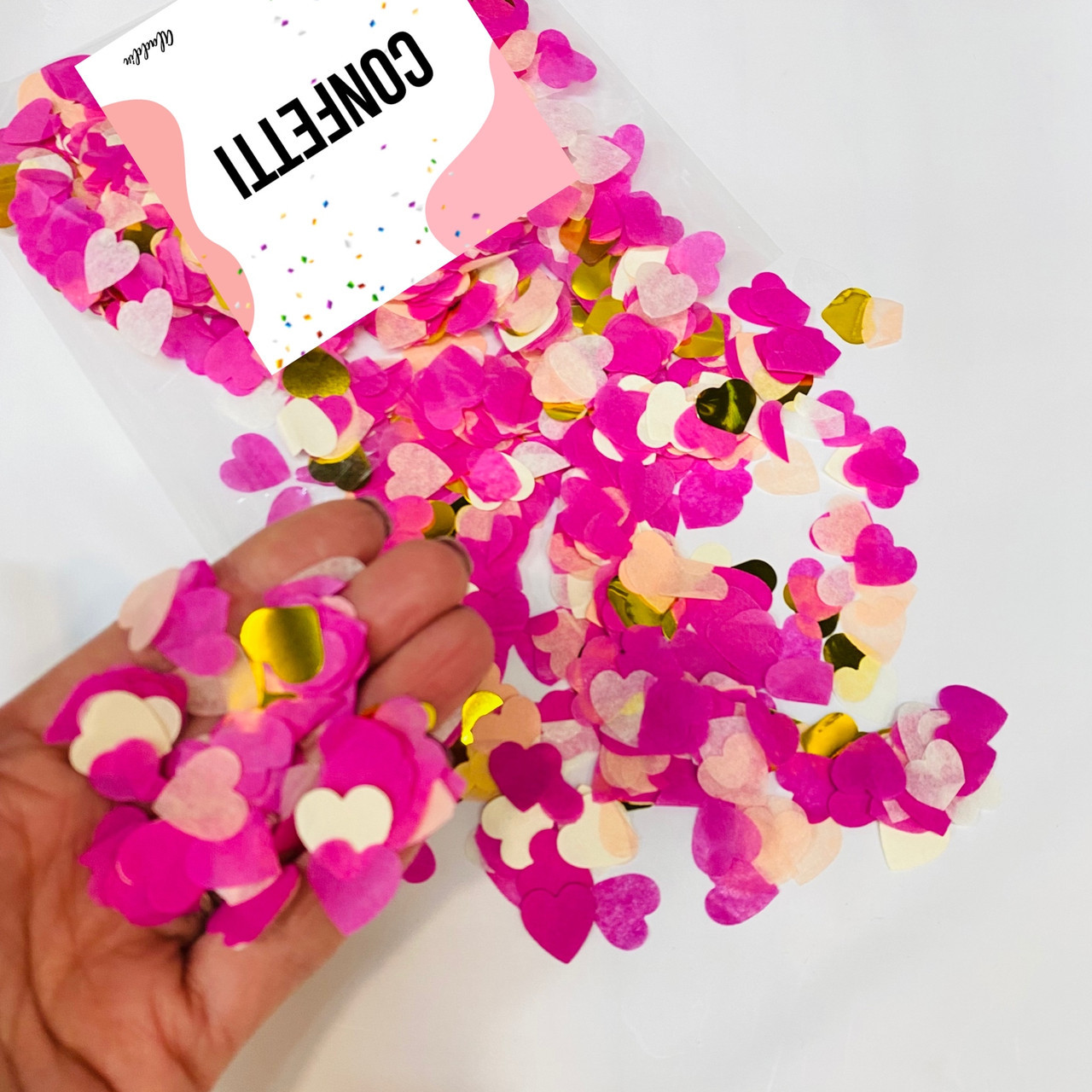 Конфетті із тіш'ю "Сердечка" малинові 10 мм, 10 г, фото 1