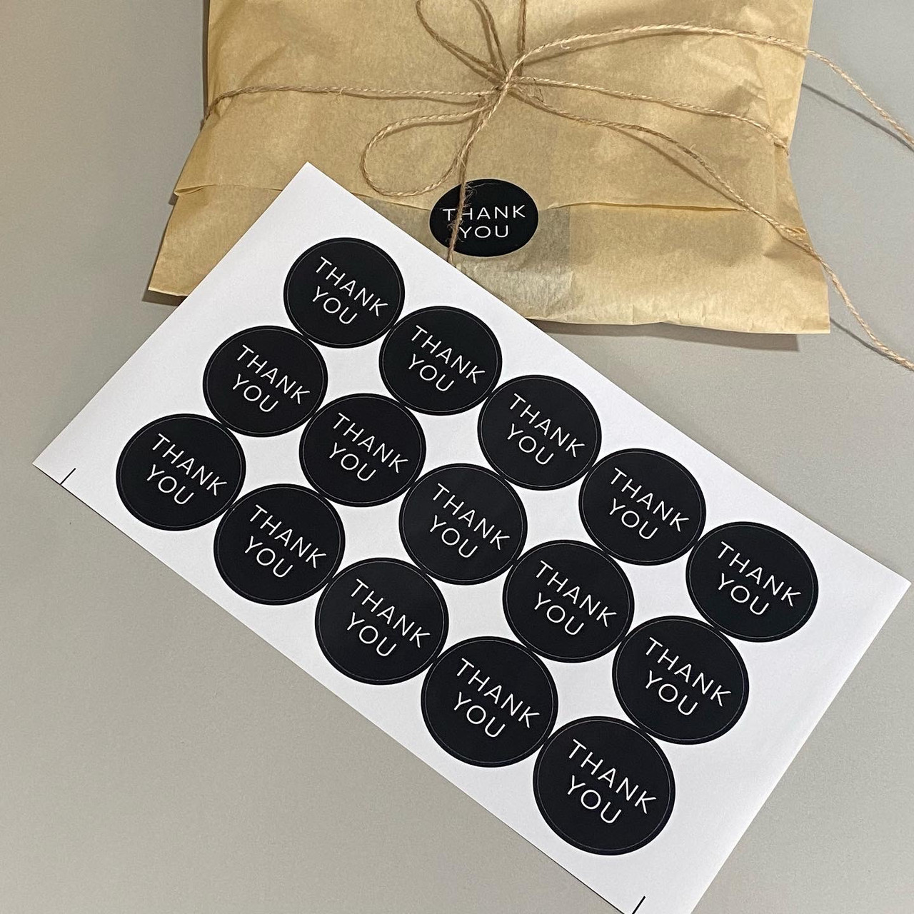 Наклейки круглі Thank you чорні 15 штук, фото 1