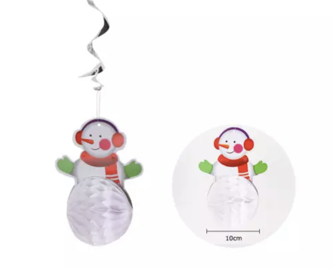 Паперовий підвісний декор Сніговик на Новий Рік, 19 см, фото 1