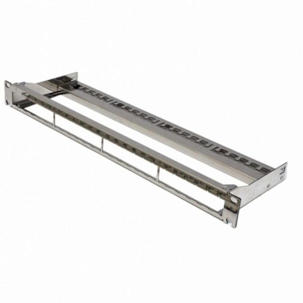 Патч панель 1U 24 порта для модулів Corning FutureCom, з кабельним організатором, нержавіюча сталь, без модулів, фото 1