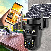 Камера відеоспостереження V380/PTZ поворотна, 3 камери, сонячна панель, 4G Wi-Fi 360 Smart (YAB)