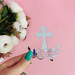 Топер акриловий дзеркальне срібло Хрест, 7 см