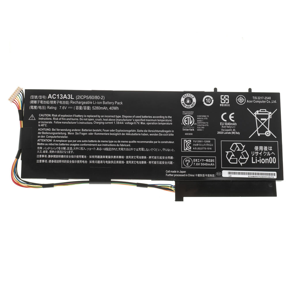 Оригінальна батарея для ноутбука ACER AC13A3L (Aspire: P3-131 series, TM: X313-M series) 7.6V 5280mAh 40Wh, Black
