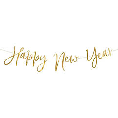 Гірлянда паперова на Новий Рік "HAPPY NEW YEAR" золота дзеркальна, 2 м
