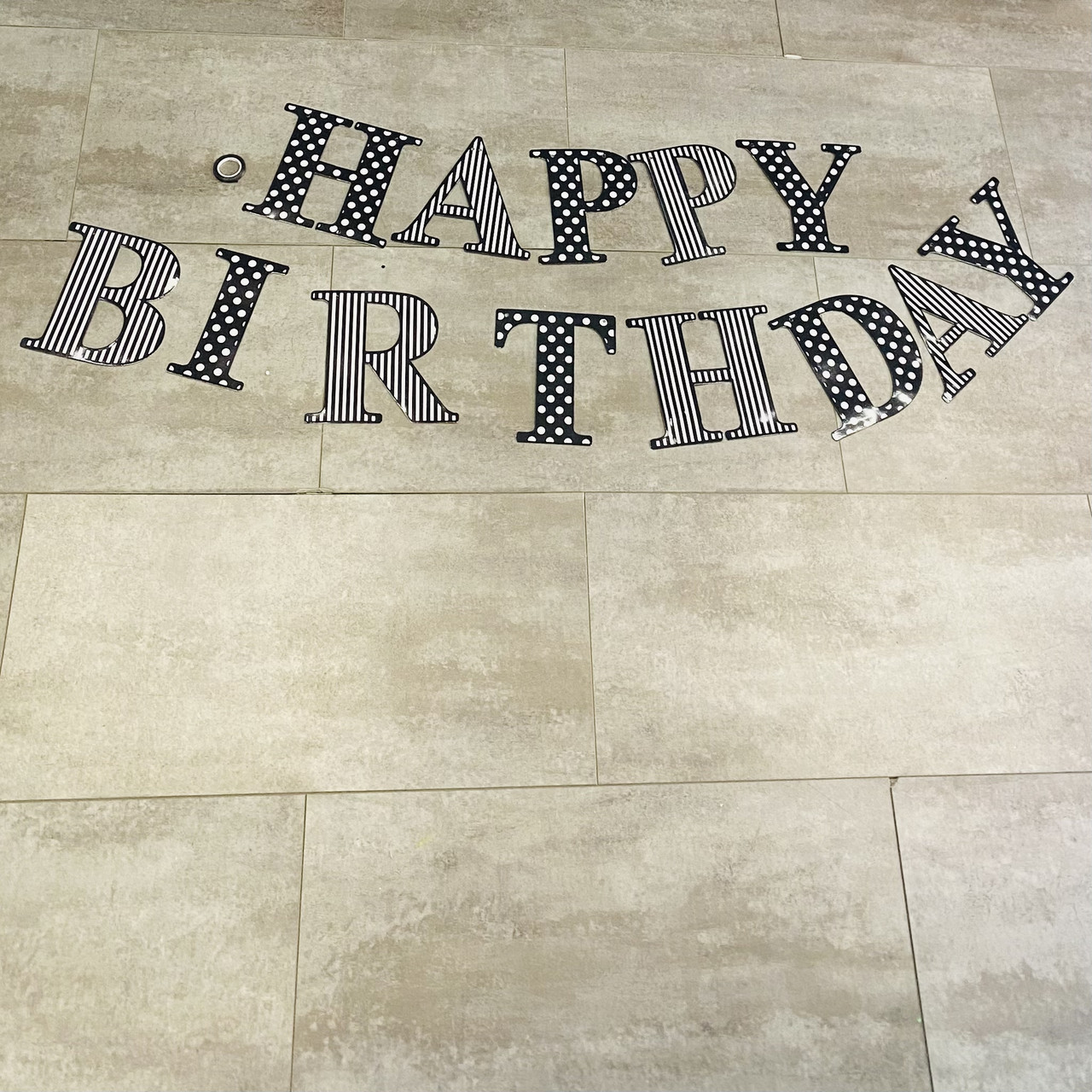 Гірлянда-розтяжка Happy Birthday чорна в горох, фото 1