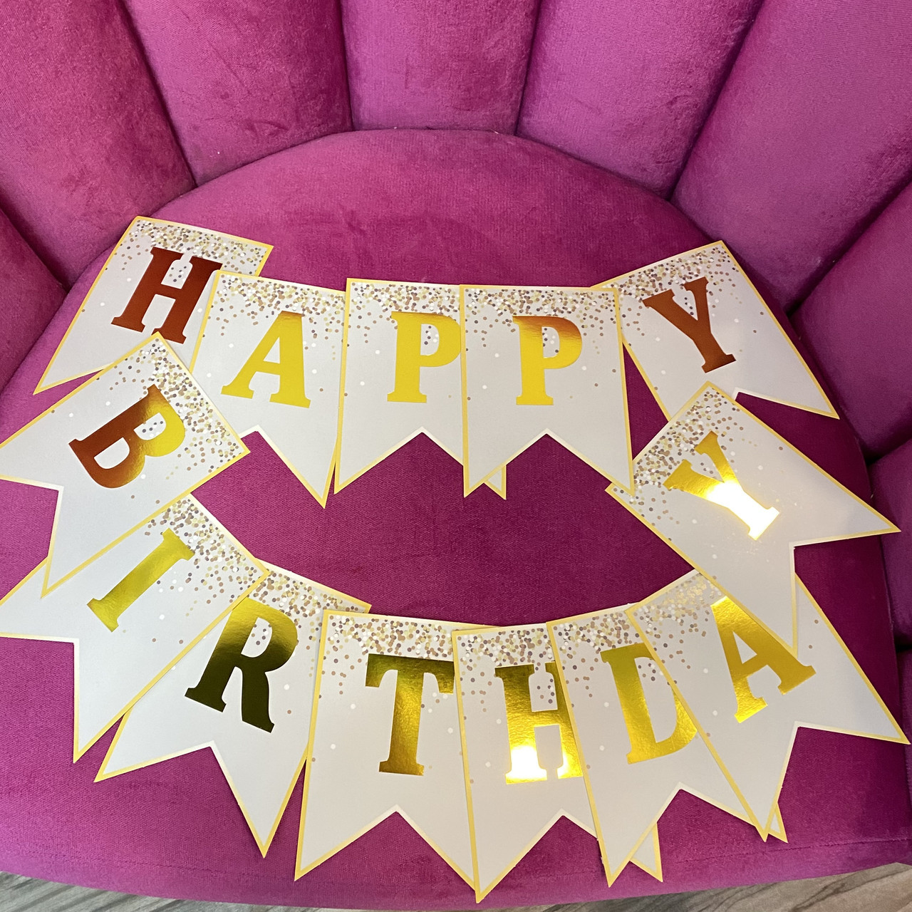 Гірлянда-розтяжка прапорці Happy Birthday сірий