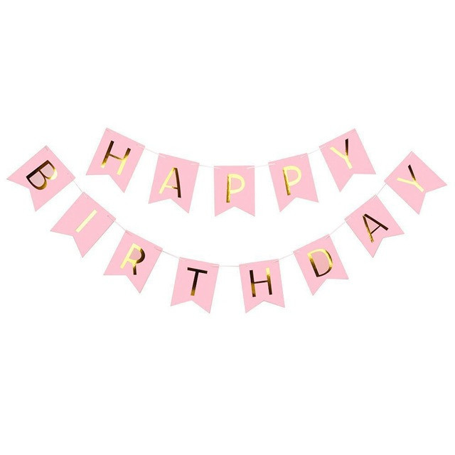 Гірлянда-розтяжка прапорці Happy Birthday, рожева
