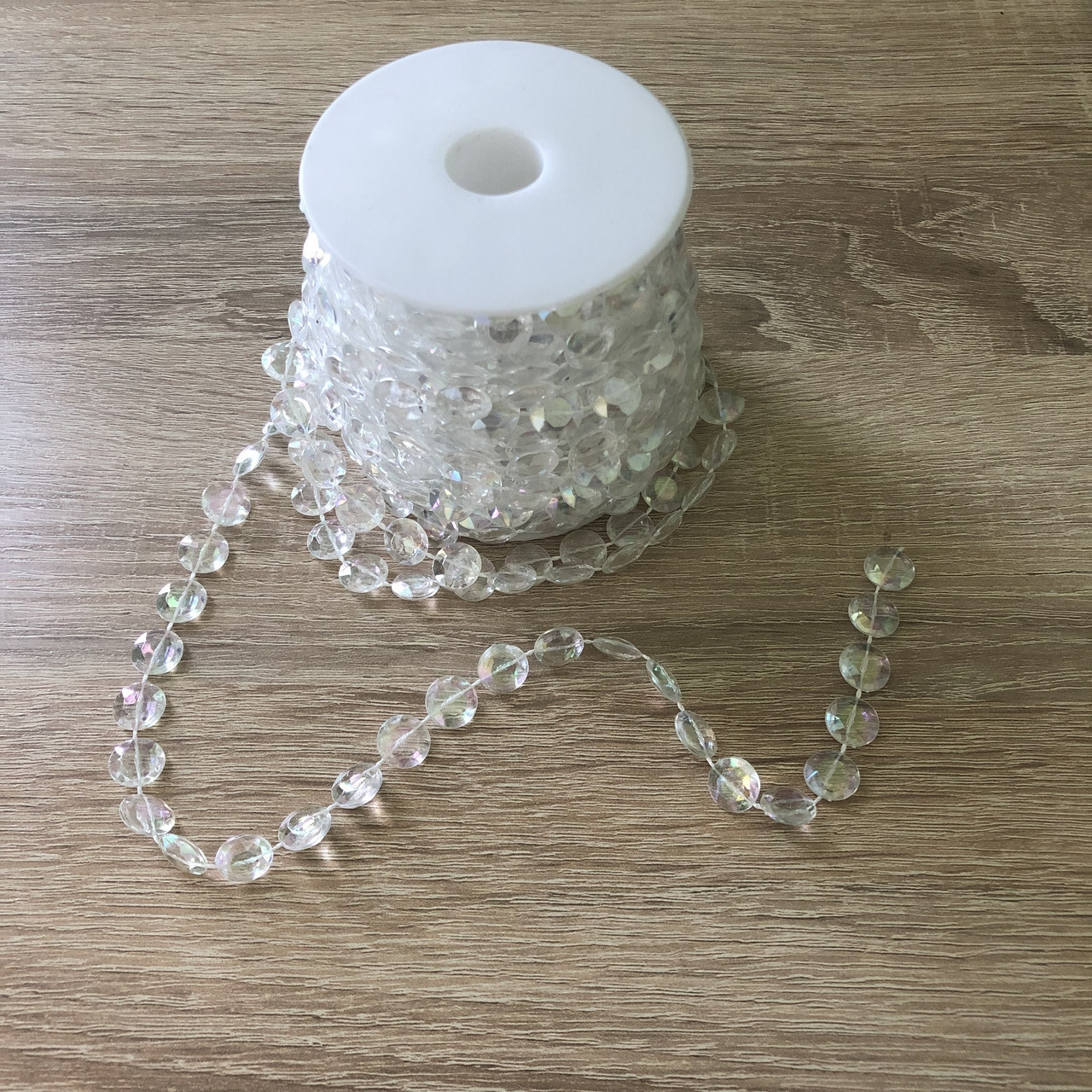 Бусини-кристали на нитки прозорі з перламутром 10 м, фото 1