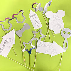 Аксесуари на бебі шауер Baby shower срібло