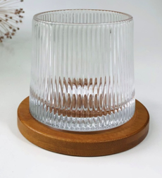 Склянка-доф для віскі з вертикальним рельєфом та дерев’яною підставкою "Страйп-біг", 275 мл