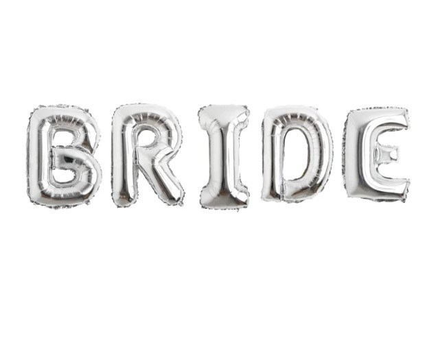 Набір надувних фольгованих букв BRIDE, срібло, 40 см