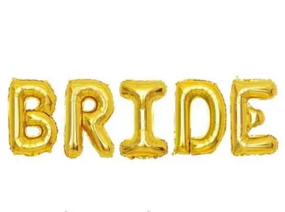Набір надувних фольгованих букв BRIDE, золото, 40 см