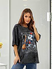 Футболка оверсайз з накатом “Mikki” з куліру варьонки преміум якості