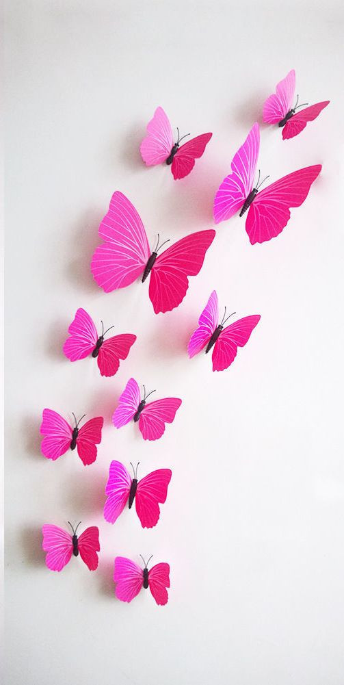 3 D Метелики для декору 12 штук, рожеві, фото 1
