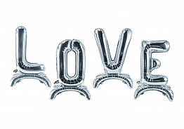 Фольговані надувні літери на підставці КНР "Love" срібні, (90 см висота літер)
