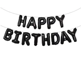 Надувні фольговані слова "Happy Birthday" чорні, 40 см