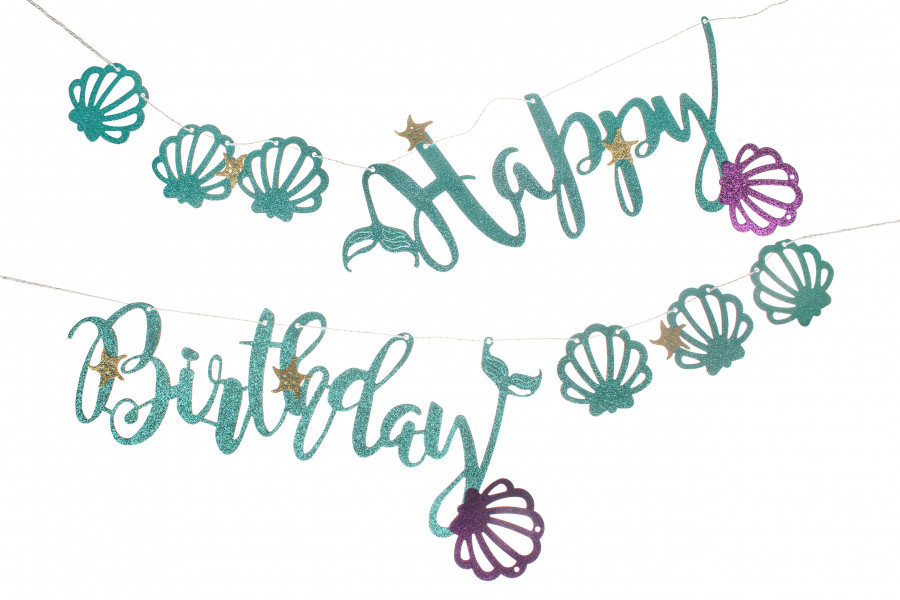 Гірлянда в стилі Русалки Happy Birthday, бірюзовий, фото 1