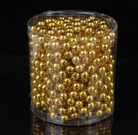 Декоративні перли на нитці золоті на Новий Рік 12 мм, 5 м, фото 1