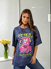 Футболка оверсайз з накатом “NEVER” з куліру варьонки преміум якості