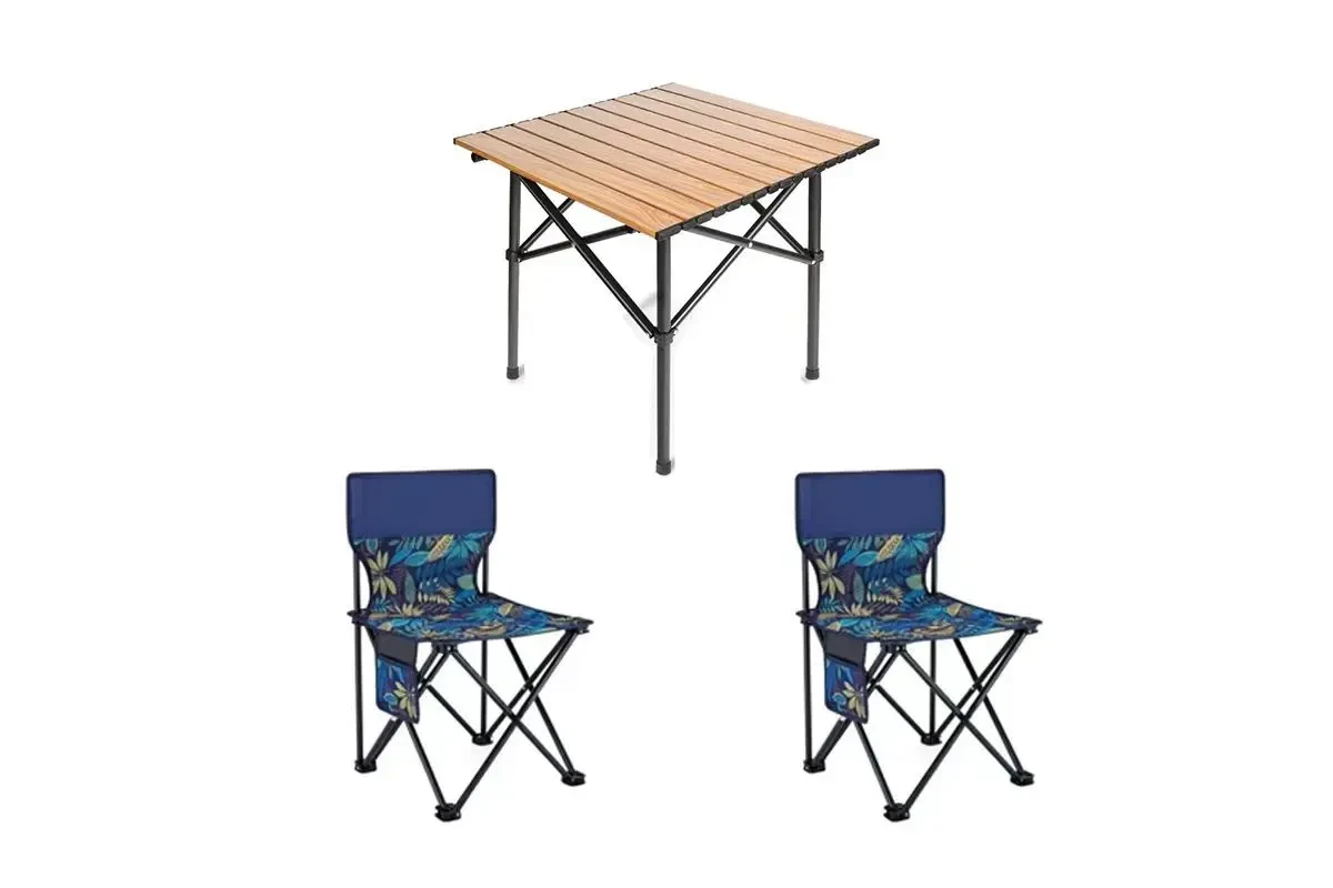 Стіл + 2 стільці STD-02 стіл складаний прямокутний коричневий, (Д530 * Ш550 * В500мм), стільці метал + тканина (40 * 40 * 35),, фото 1