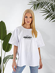 Футболка оверсайз жіноча з накатом MICKEY and friends 1060 з турецького котона (кулір) преміум якості