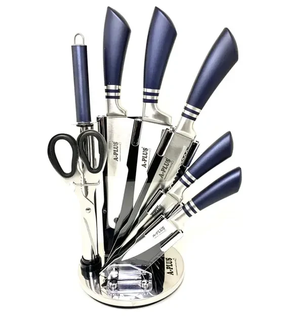 Набір кухонних ножів на підставці, що крутиться A-Plus KF-1004 (8 предметів), фото 1