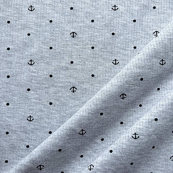 Інтерлок трикотжний преміум класу реактив з принтом горошки якорьки