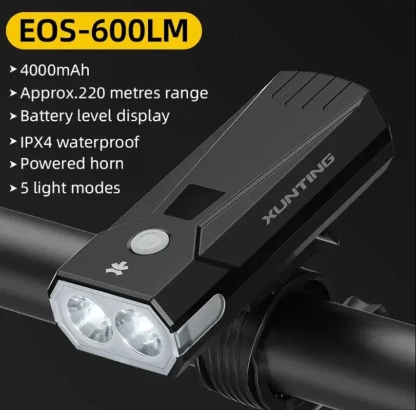 Велосипедний ліхтар зі звуковим сигналом та повербанк 4000mAh Xunting