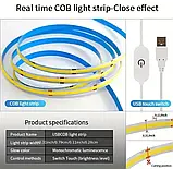 Led стрічка сенсор USB 3 метра Cob 5V 2A холодне тепле світло, фото 5